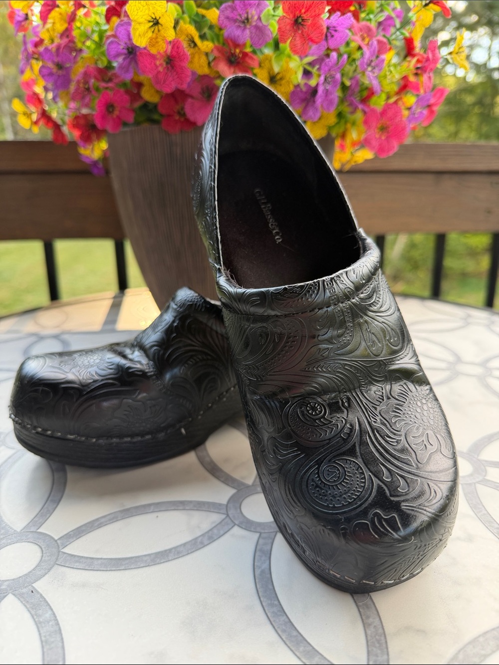 Black Embossed Leather Slip-On Clogs - women